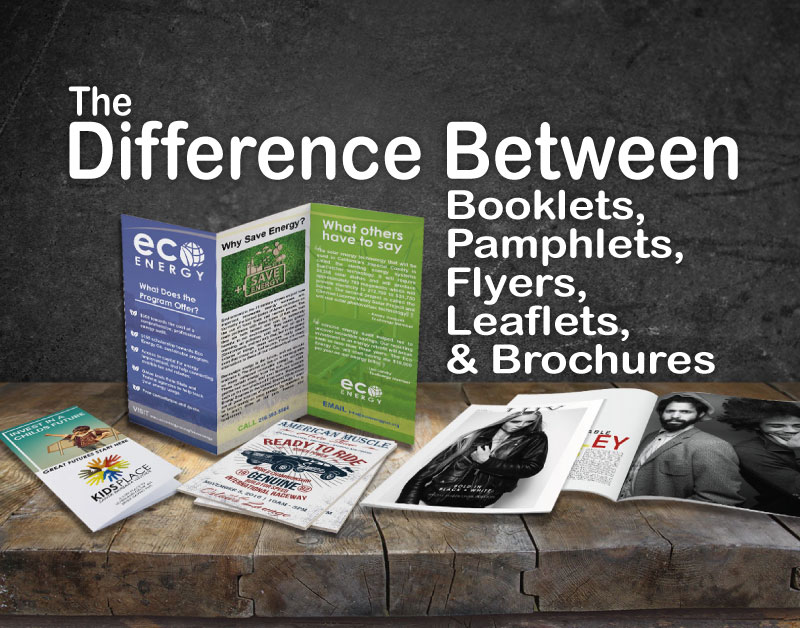 Flyers, leaflets, booklets, pamphlets, and brochures side by side with post title.